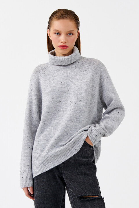 

Свитер oversize с воротником-стойкой, Серый, Свитер oversize с воротником-стойкой