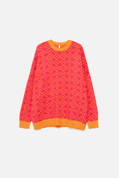 

Свитер oversize вязаный с принтом, Розовый, Свитер oversize вязаный с принтом
