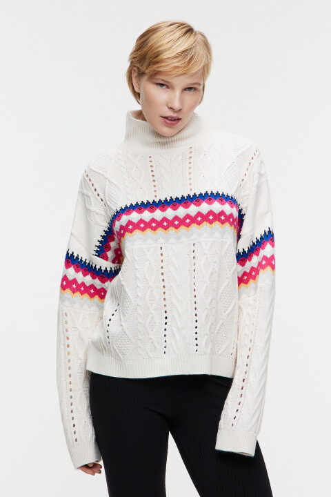 

Свитер oversize объемной вязки с узором, Бежевый, Свитер oversize объемной вязки с узором