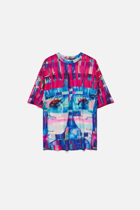 

Футболка сетчатая oversize со сплошным принтом, Мультиколор, Футболка сетчатая oversize со сплошным принтом