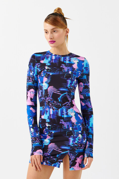 

Платье мини облегающее с разрезом, Синий, Платье мини облегающее с разрезом