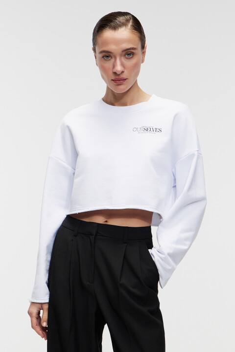 

Свитшот oversize хлопковый обрезанный, Черный, Свитшот oversize хлопковый обрезанный