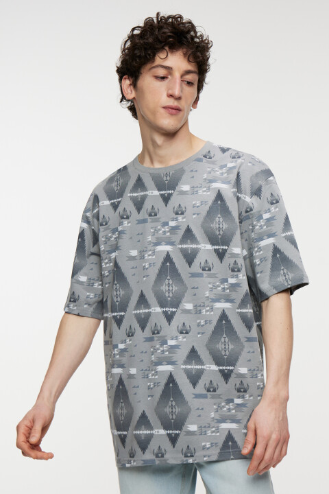 

Футболка oversize хлопковая с принтом, Серый, Футболка oversize хлопковая с принтом