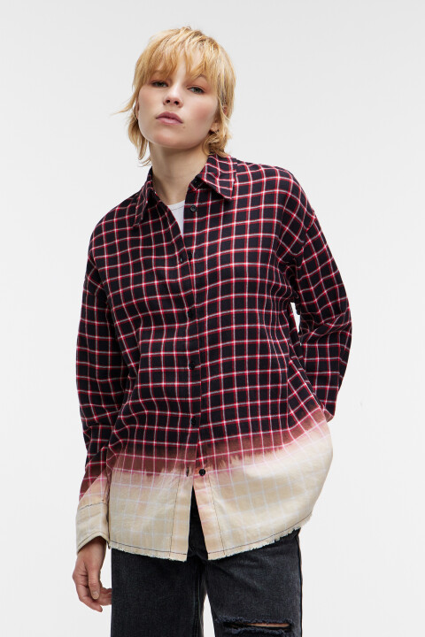 

Рубашка oversize хлопковая с выбеленным эффектом, Красный, Рубашка oversize хлопковая с выбеленным эффектом