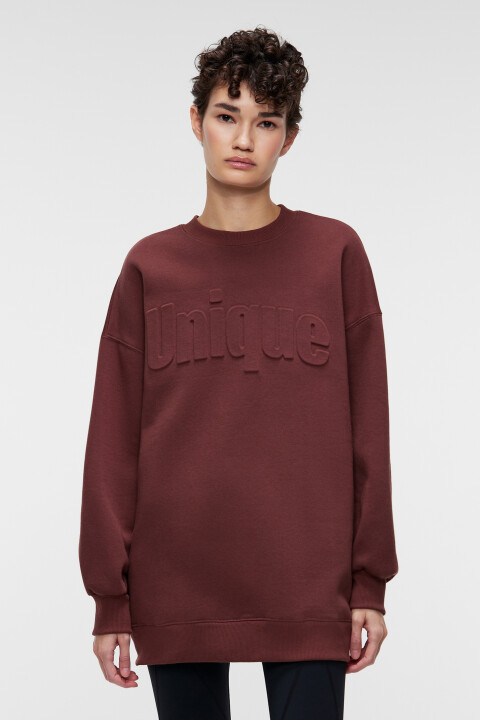 

Свитшот хлопковый oversize с принтом, Коричневый, Свитшот хлопковый oversize с принтом