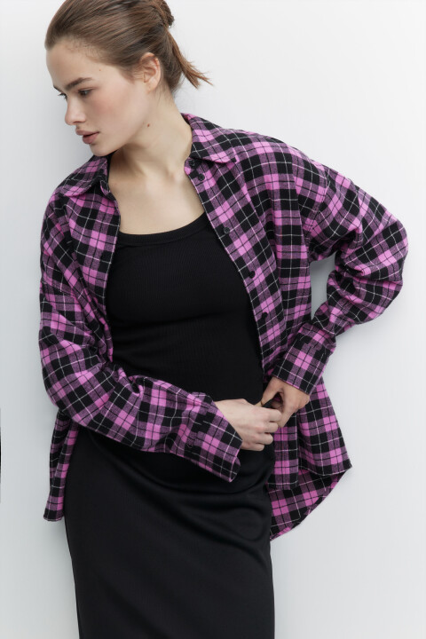 

Рубашка oversize фланелевая клетчатая, Розовый, Рубашка oversize фланелевая клетчатая