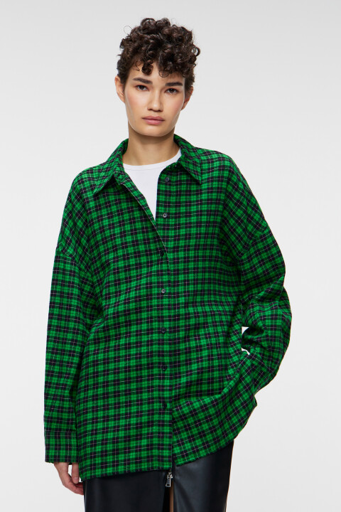 

Рубашка oversize фланелевая в клетку, Зеленый, Рубашка oversize фланелевая в клетку