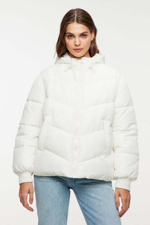 

Куртка стеганая укороченная с капюшоном на завязках, Молочный, Куртка стеганая укороченная с капюшоном на завязках