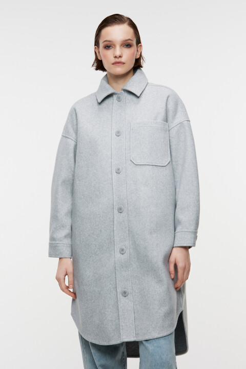 

Куртка-рубашка oversize теплая удлиненная, Серый, Куртка-рубашка oversize теплая удлиненная