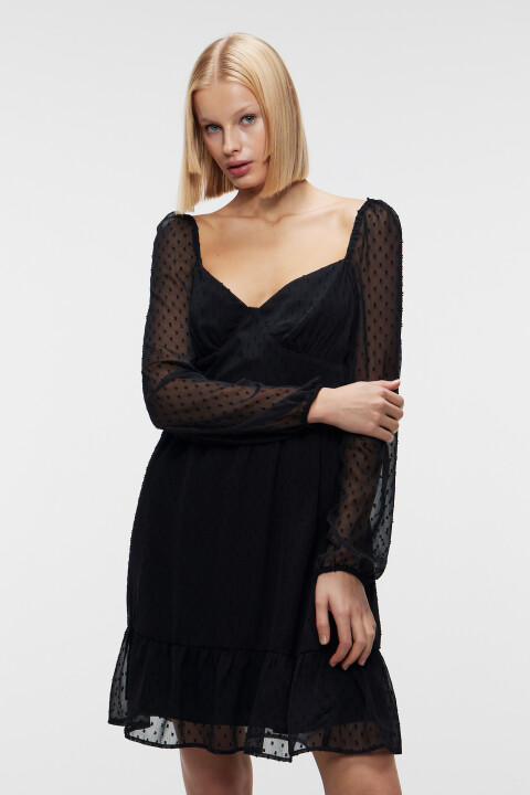 

Платье мини коктейльное с фигурным вырезом, Черный, Платье мини коктейльное с фигурным вырезом