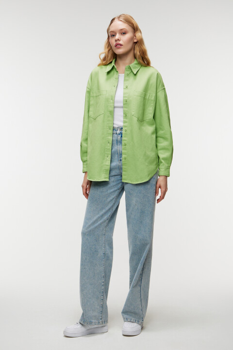 

Рубашка oversize хлопковая с нагрудными карманами, Зеленый, Рубашка oversize хлопковая с нагрудными карманами