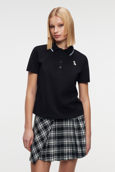 

Футболка-поло хлопковая с маленьким принтом, Черный, Футболка-поло хлопковая с маленьким принтом