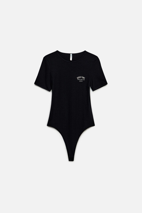 

боди-футболка с принтом на груди, Черный, боди-футболка с принтом на груди