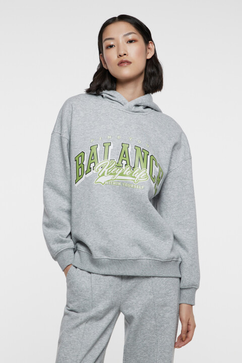 

Толстовка хлопковая oversize с принтом-надписью, Серый, Толстовка хлопковая oversize с принтом-надписью