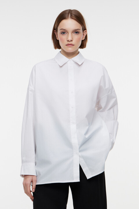 

Рубашка oversize хлопковая с принтом, Белый, Рубашка oversize хлопковая с принтом