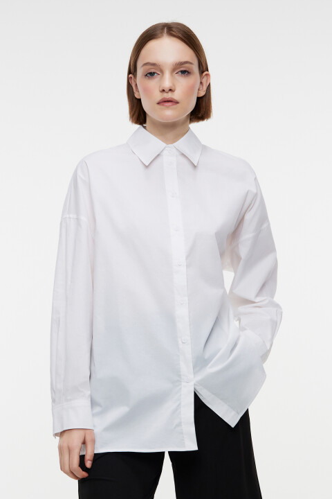 

Рубашка oversize хлопковая с принтом, Белый, Рубашка oversize хлопковая с принтом