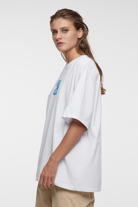 

Футболка oversize хлопковая с принтом, Белый, Футболка oversize хлопковая с принтом