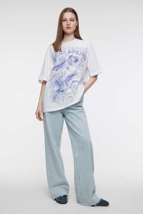 

Футболка oversize хлопковая с принтом и надписью, Фиолетовый, Футболка oversize хлопковая с принтом и надписью