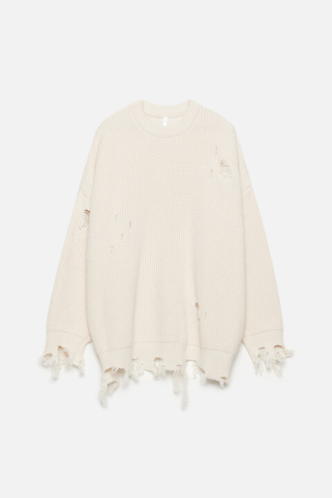 

Свитер вязаный с рваными краями и дырками, Черный, Свитер вязаный с рваными краями и дырками