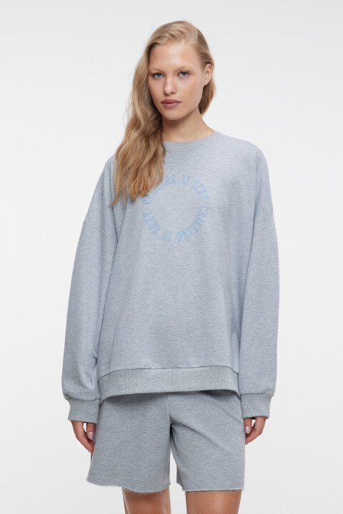 

Свитшот oversize домашний хлопковый с принтом, Серый, Свитшот oversize домашний хлопковый с принтом