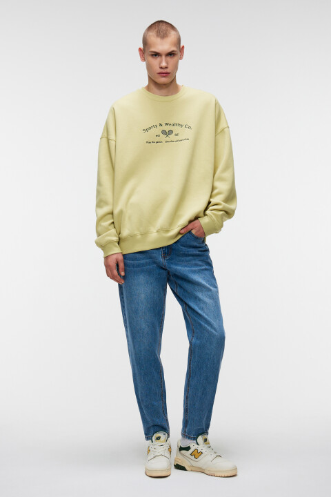 

Свитшот oversize хлопковый утепленный с принтом, Бежевый, Свитшот oversize хлопковый утепленный с принтом