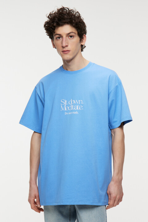 

Футболка oversize хлопковая с принтом, Голубой, Футболка oversize хлопковая с принтом