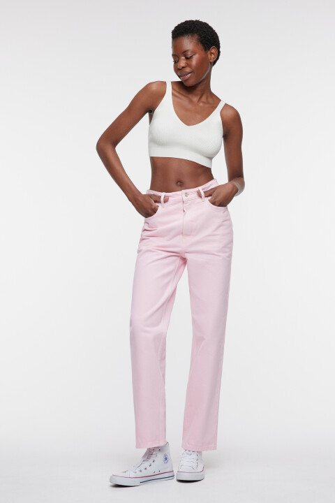 

Джинсы прямые цветные с высокой посадкой, Розовый, Джинсы прямые цветные с высокой посадкой