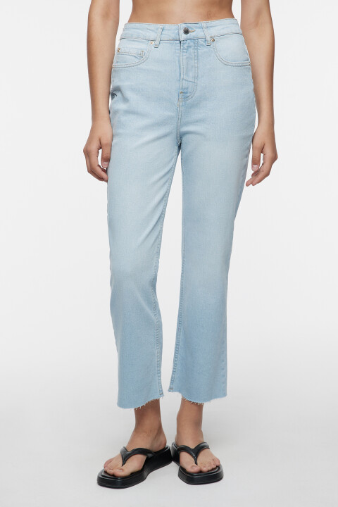 

Джинсы прямые с открытыми срезами и высокой посадкой, Голубой, Джинсы прямые с открытыми срезами и высокой посадкой