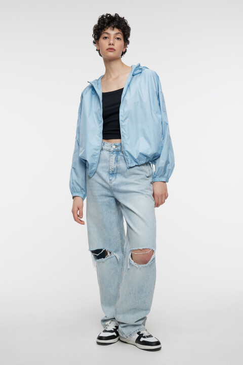 

Куртка-ветровка oversize укороченная с капюшоном, Голубой, Куртка-ветровка oversize укороченная с капюшоном