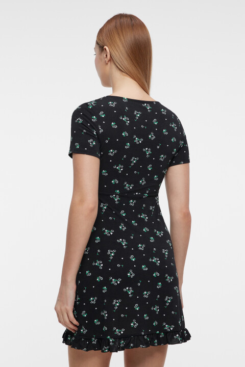 

Платье мини приталенное с V-вырезом и завязками на груди, Черный, Платье мини приталенное с V-вырезом и завязками на груди