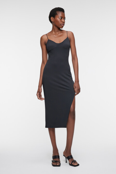 

Платье-комбинация миди на тонких бретельках с разрезом, Черный, Платье-комбинация миди на тонких бретельках с разрезом