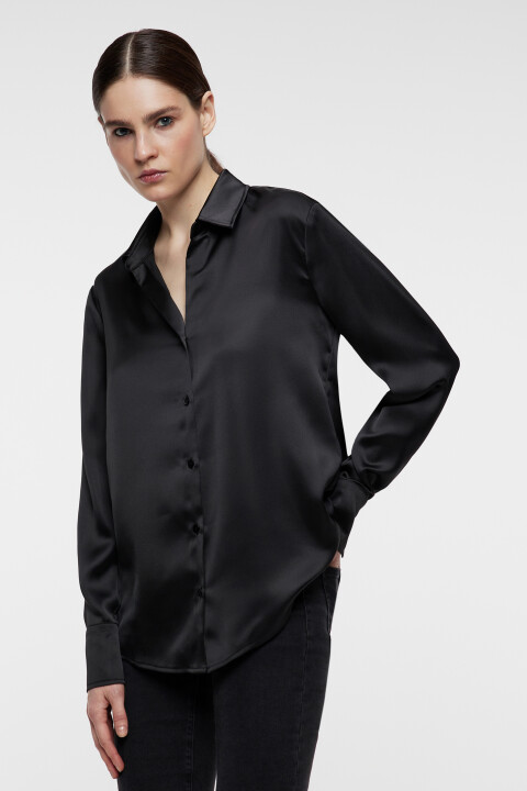 

Блузка-рубашка oversize атласная, Черный, Блузка-рубашка oversize атласная