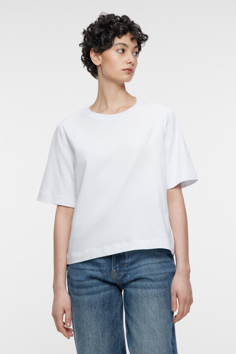 

Футболка oversize укороченная хлопковая, Белый, Футболка oversize укороченная хлопковая