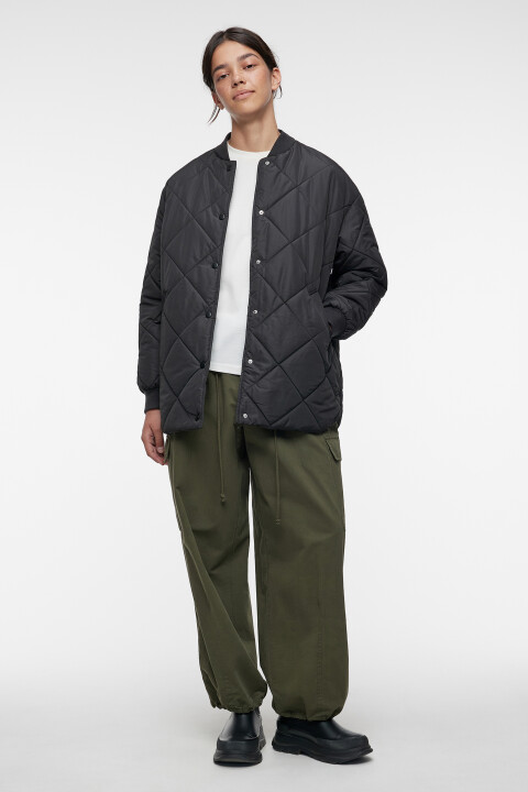 

Куртка-бомбер oversize стеганая с воротником-стойкой, Черный, Куртка-бомбер oversize стеганая с воротником-стойкой