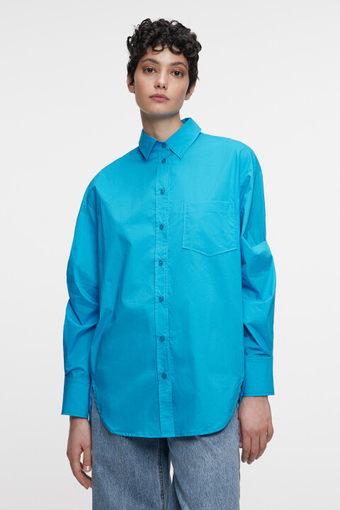 

Рубашка oversize хлопковая с нагрудным карманом, Синий, Рубашка oversize хлопковая с нагрудным карманом