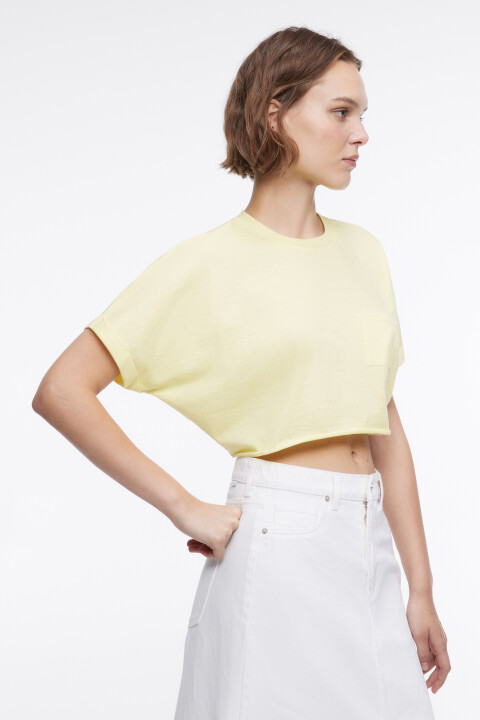 

Топ-футболка укороченный с нагрудным карманом, Желтый, Топ-футболка укороченный с нагрудным карманом