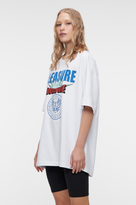 

Футболка oversize хлопковая с принтом, Белый, Футболка oversize хлопковая с принтом