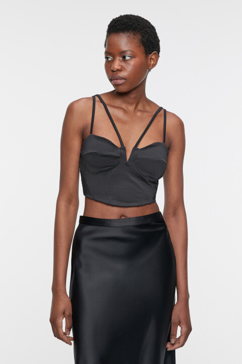 

Топ-бюстье корсетный облегающий на тонких бретельках, Черный, Топ-бюстье корсетный облегающий на тонких бретельках