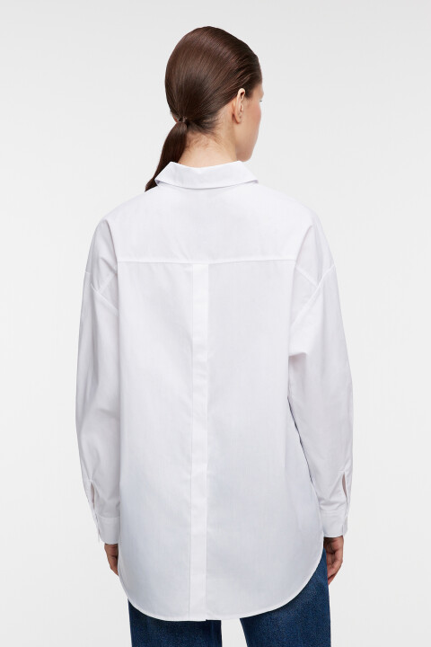 

Рубашка oversize хлопковая с разрезом на спине, Белый, Рубашка oversize хлопковая с разрезом на спине