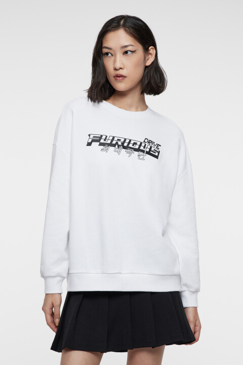 

Свитшот oversize хлопковый с гоночным принтом, Белый, Свитшот oversize хлопковый с гоночным принтом