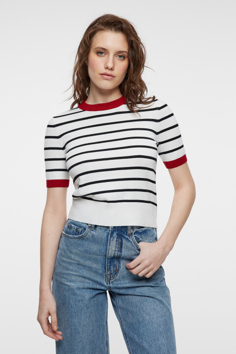 

Топ-футболка вискозный вязаный в полоску, Белый, Топ-футболка вискозный вязаный в полоску