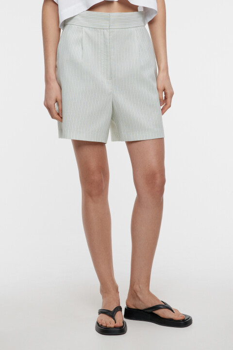 

Шорты-бермуды мини льняные в полоску, Зеленый, Шорты-бермуды мини льняные в полоску