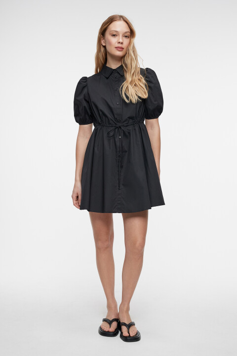 

Платье-рубашка мини хлопковое приталенное с поясом, Черный, Платье-рубашка мини хлопковое приталенное с поясом