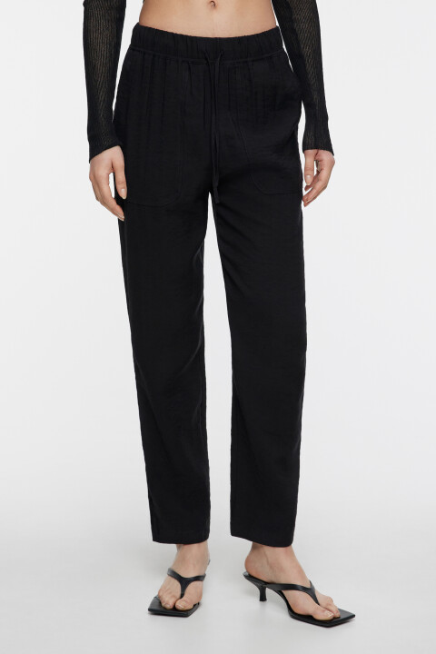 

Брюки прямые вискозные с поясом на завязках, Черный, Брюки прямые вискозные с поясом на завязках