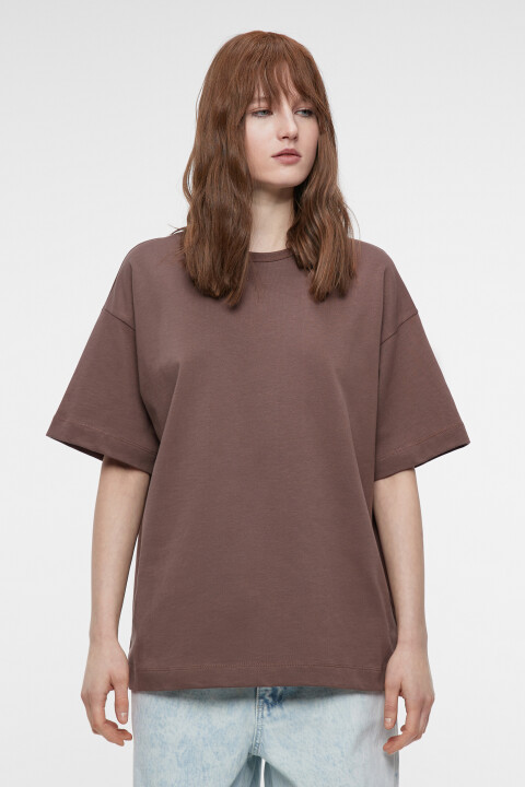Футболка oversize хлопковая однотонная, Бежевый, Футболка oversize хлопковая однотонная