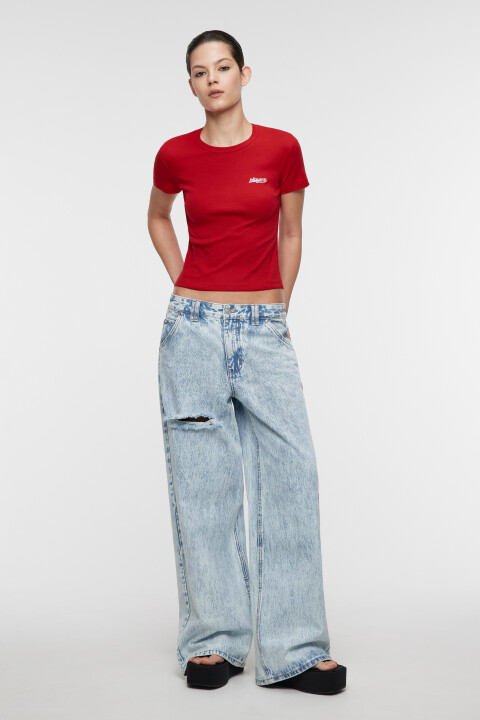 

Футболка slim хлопковая облегающая с принтом-надписью, Красный, Футболка slim хлопковая облегающая с принтом-надписью