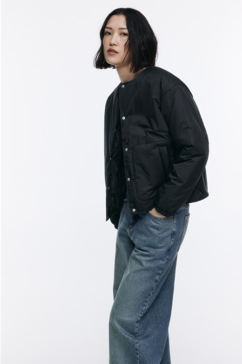 

Куртка стеганая без воротника, Черный, Куртка стеганая без воротника