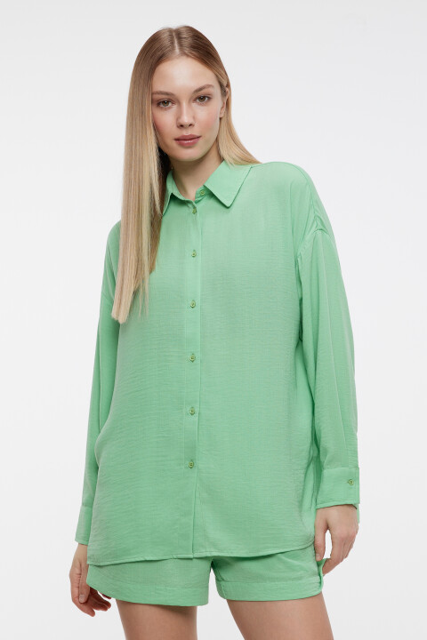 

блузка-рубашка oversize однотонная, Зеленый, блузка-рубашка oversize однотонная