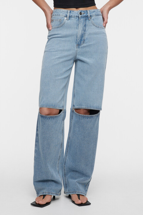 

Джинсы wide leg широкие с разрезами на коленях, Голубой, Джинсы wide leg широкие с разрезами на коленях