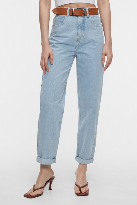 

Джинсы-бананы широкие с подворотами и ремнем из искусственной кожи, Голубой, Джинсы-бананы широкие с подворотами и ремнем из искусственной кожи